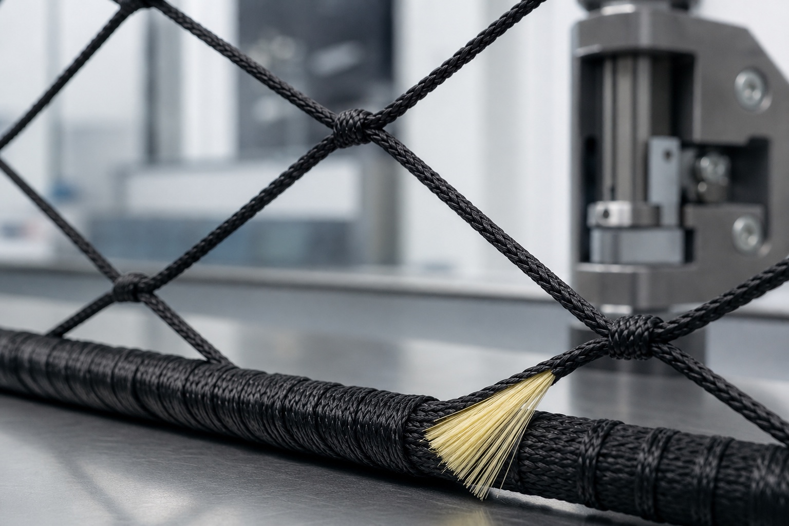Макро структуры чёрной арамидной сети и волокон Aramid 1414